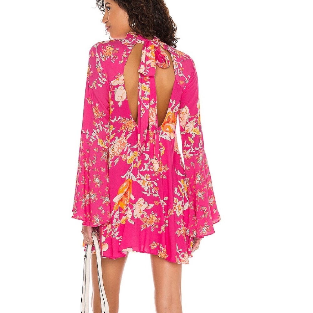 Free People Pink Boho Dress Tunic Long Bell Sleeves XS